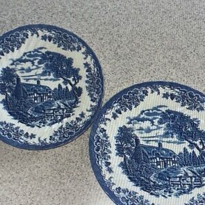 2 Churchill "The Brook Blue" dinner plates